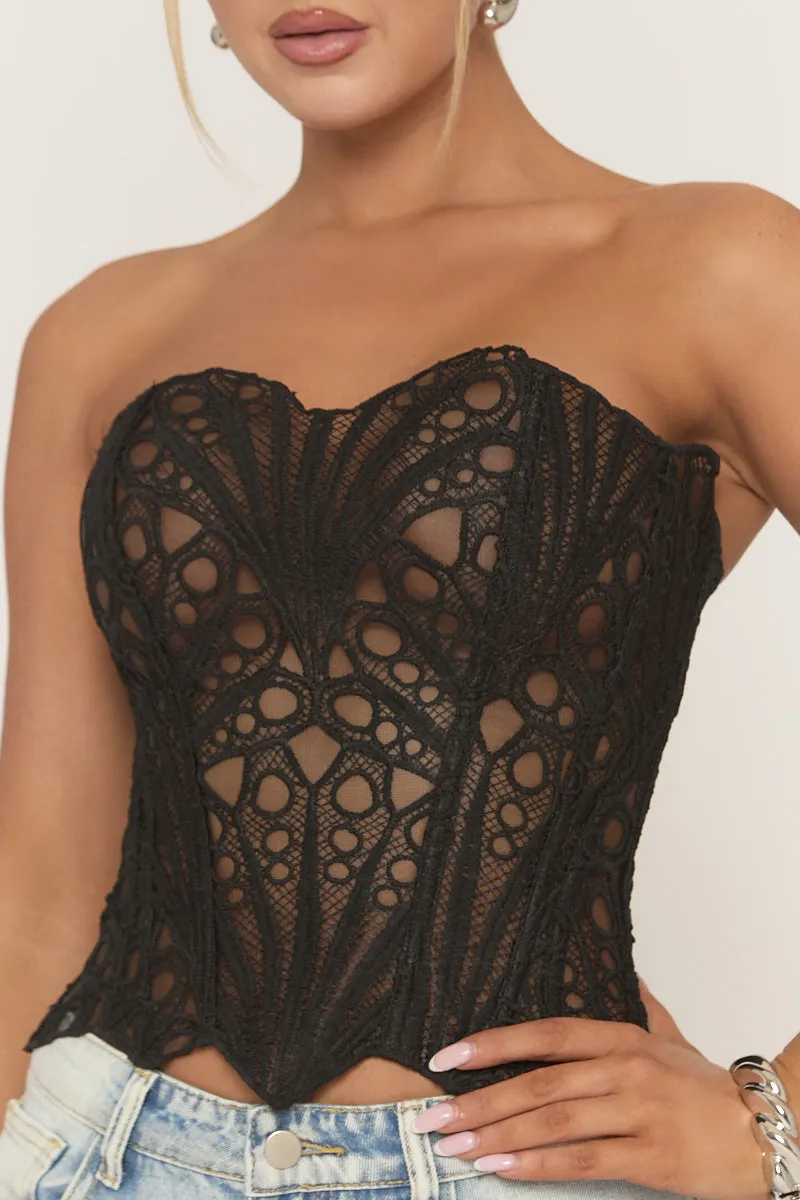 Black Mesh Lace Bandeau Corset - Ezmi sold by Rebellious Fashion product image thumbnail 3