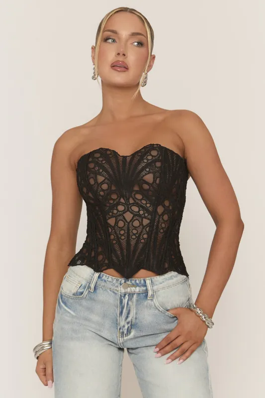 Black Mesh Lace Bandeau Corset - Ezmi sold by Rebellious Fashion