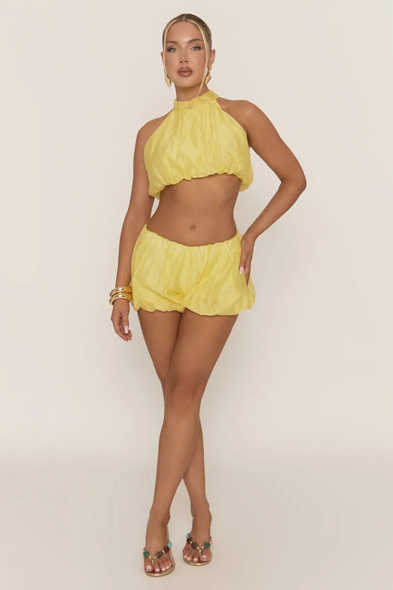 Yellow High Neck Crop Top and Puffball Shorts Co-ord Set - Rachey sold by Rebellious Fashion product image thumbnail 4