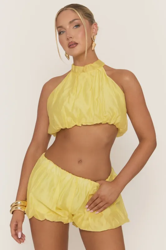 Yellow High Neck Crop Top and Puffball Shorts Co-ord Set - Rachey sold by Rebellious Fashion
