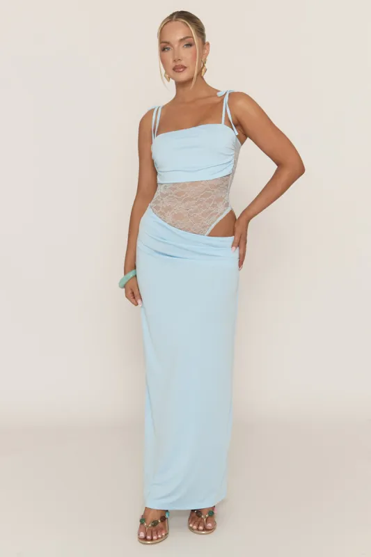 Blue Lace Insert Maxi Dress - Adriene sold by Rebellious Fashion