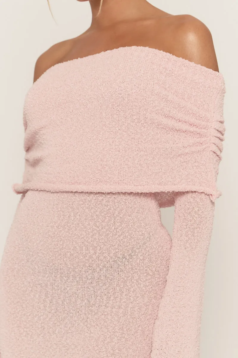 Pink Textured Knit Bardot Mini Dress - Emelia sold by Rebellious Fashion product image thumbnail 3