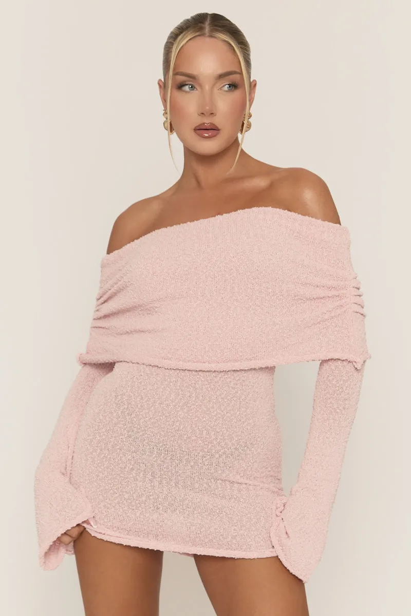 Pink Textured Knit Bardot Mini Dress - Emelia sold by Rebellious Fashion