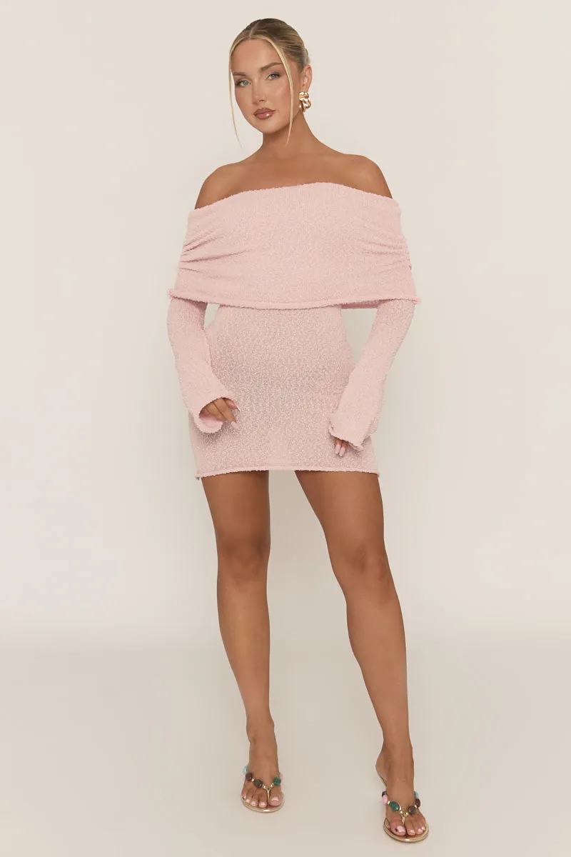 Pink Textured Knit Bardot Mini Dress - Emelia sold by Rebellious Fashion product image thumbnail 5