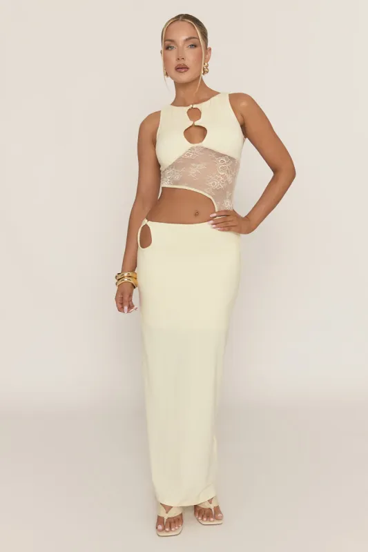 Yellow Lace Cut Out Maxi Dress - Odessa sold by Rebellious Fashion