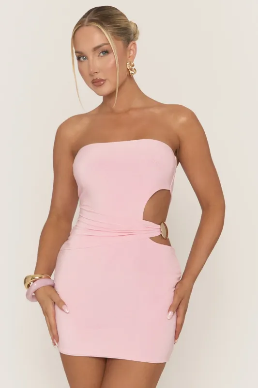 Pink Cut Out Trim Detail Mini Dress - Karella sold by Rebellious Fashion