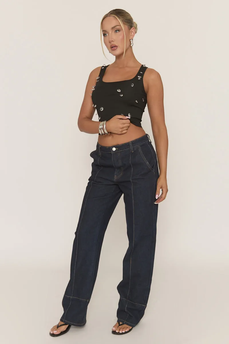Black Rib Crystal Embellished Tank Top - Anastacia sold by Rebellious Fashion product image thumbnail 5