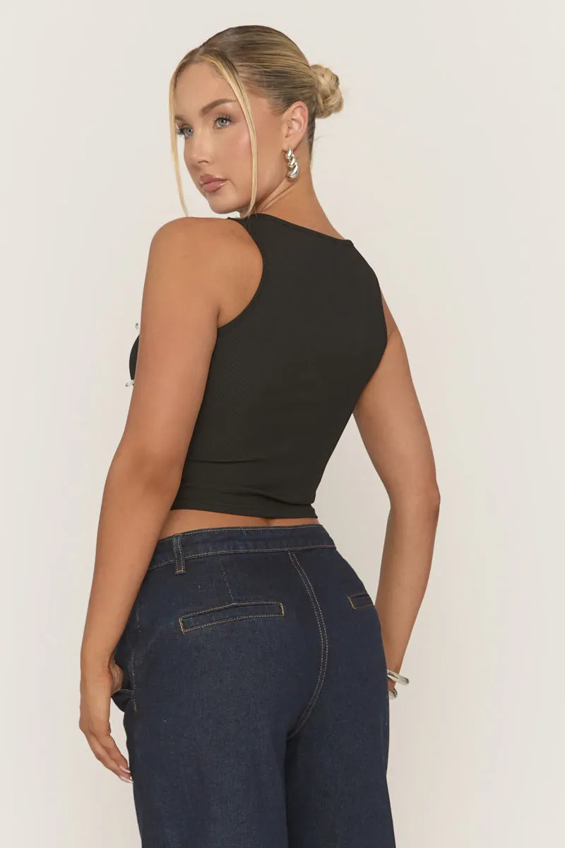 Black Rib Crystal Embellished Tank Top - Anastacia sold by Rebellious Fashion product image thumbnail 4