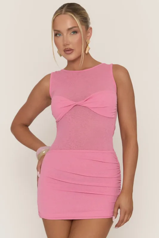 Pink Twist Front Mini Dress - Lizzy sold by Rebellious Fashion