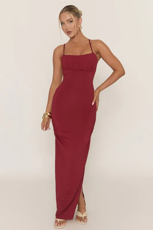 Wine Gathered Bust Maxi Dress - Cameron sold by Rebellious Fashion
