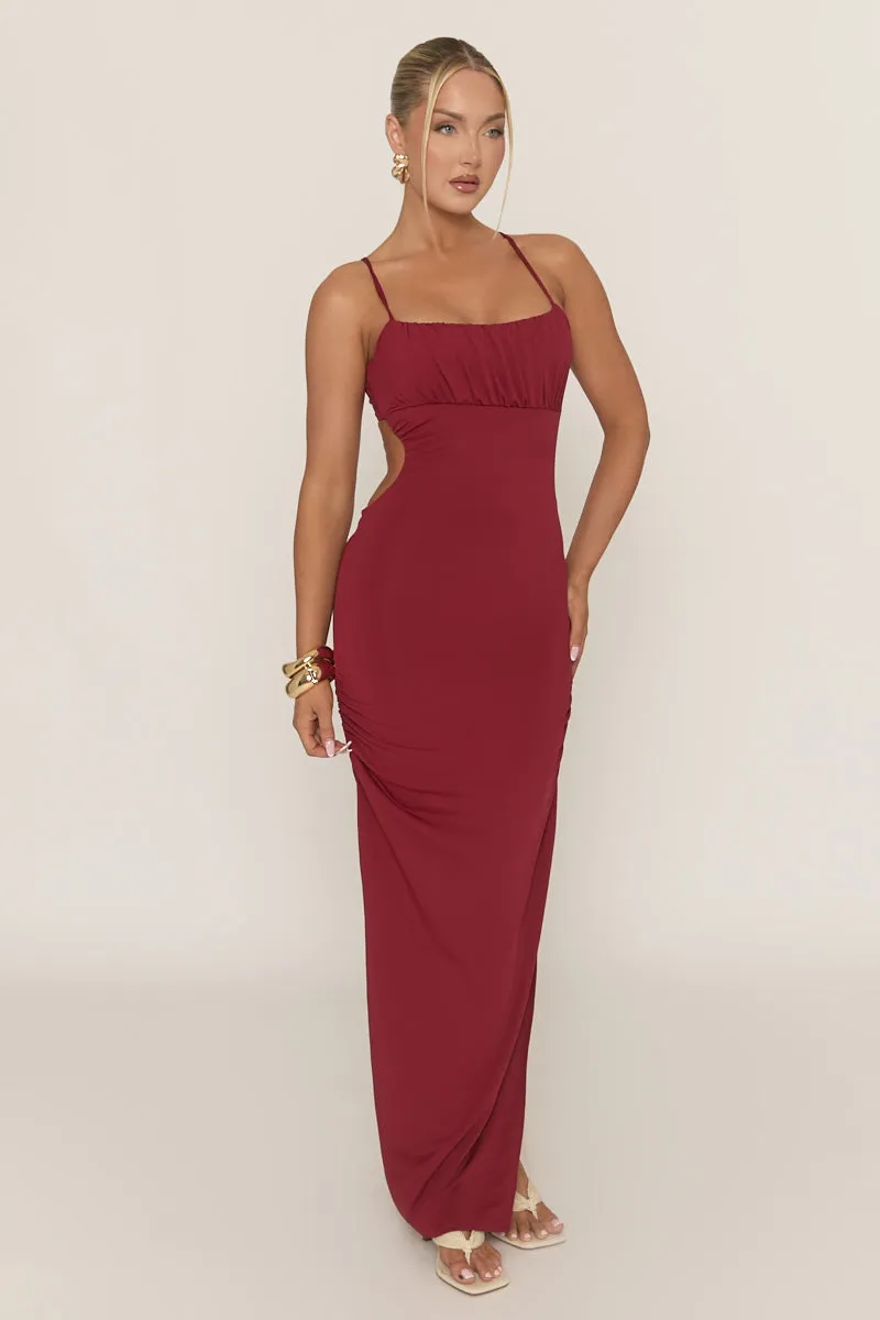 Wine Gathered Bust Maxi Dress - Cameron sold by Rebellious Fashion product image thumbnail 2