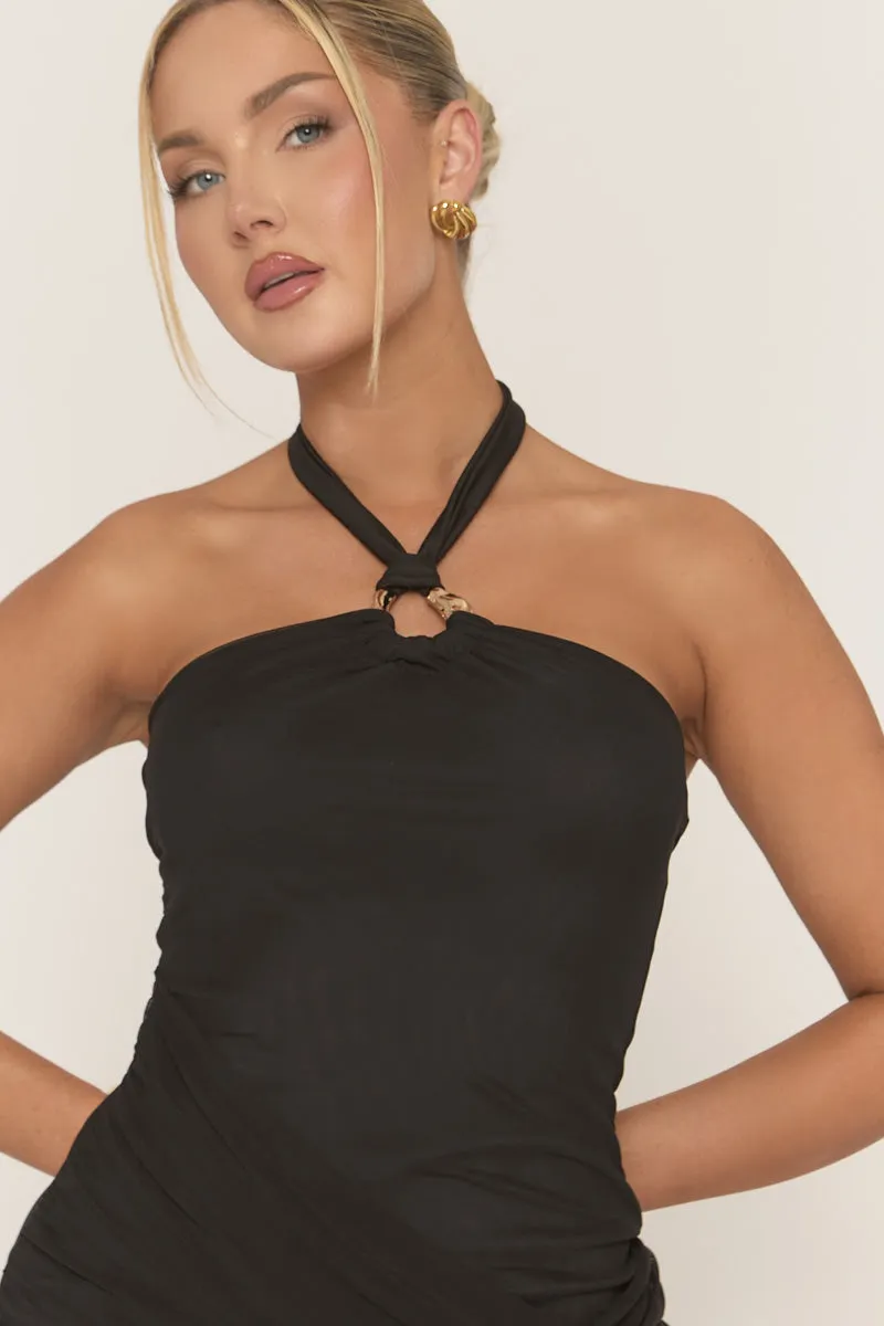 Melena Womenswear Rebellious Fashion Halterneck Drape Front Mini Dress sold by Rebellious Fashion product image thumbnail 3