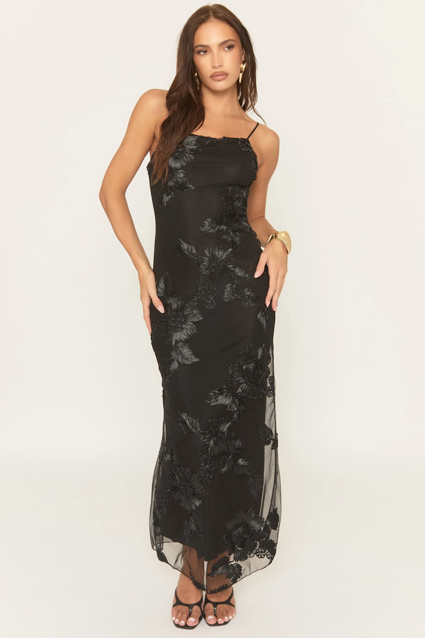 Black Scoop Neck Embellished Maxi Dress - Ylena sold by Rebellious Fashion