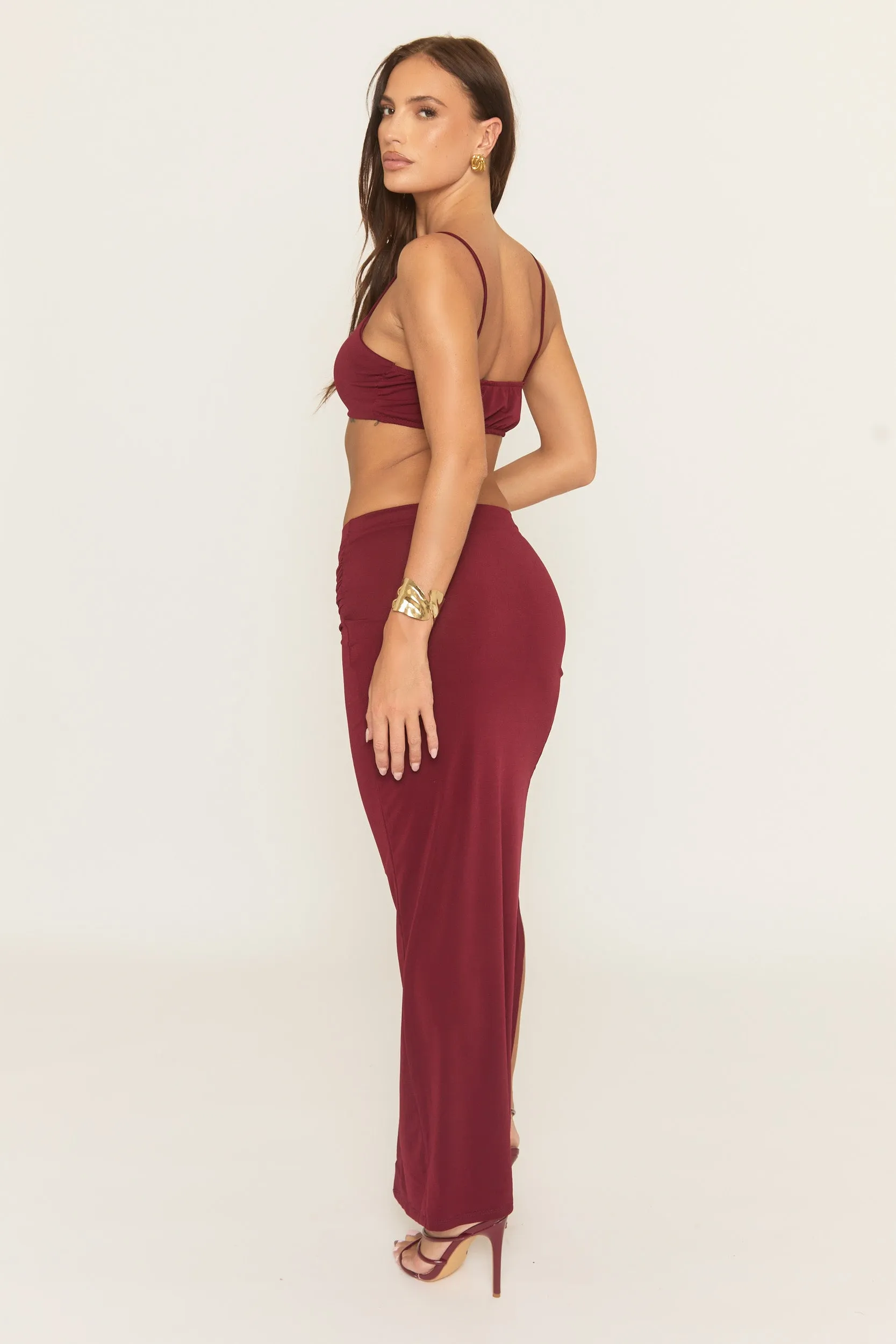 Wine Gold Trim Top and Maxi Skirt Co-ord - Daryle sold by Rebellious Fashion product image thumbnail 4
