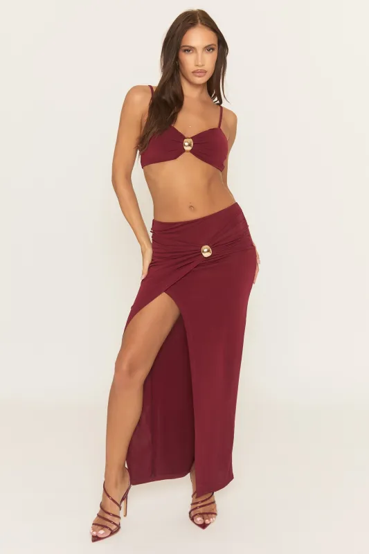 Wine Gold Trim Top and Maxi Skirt Co-ord - Daryle sold by Rebellious Fashion