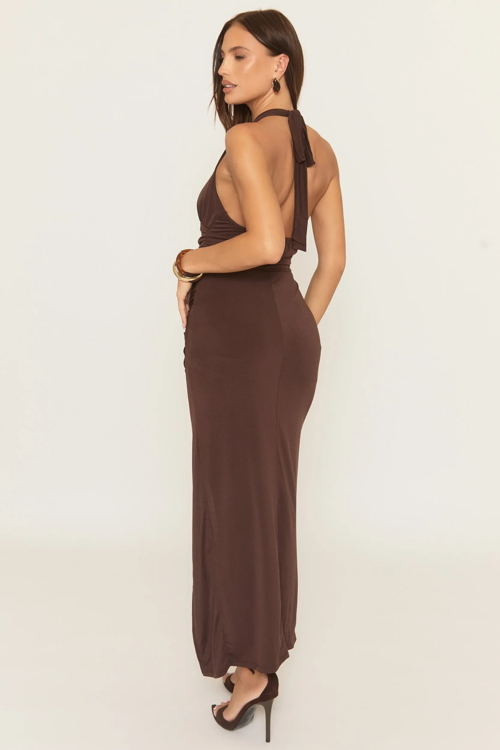 Chocolate Starfish Trim Draped Maxi Dress - Anyon sold by Rebellious Fashion product image thumbnail 5
