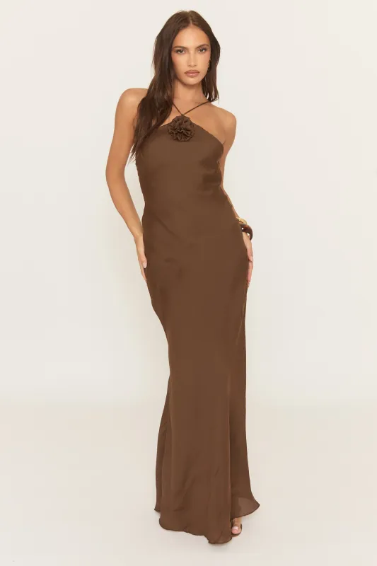 Chocolate Floral Strappy Maxi Dress - Jenella made by Rebellious Fashion