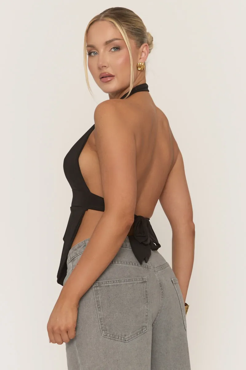 Black Gold Trim Plunge Halter Top - Arlea sold by Rebellious Fashion product image thumbnail 4