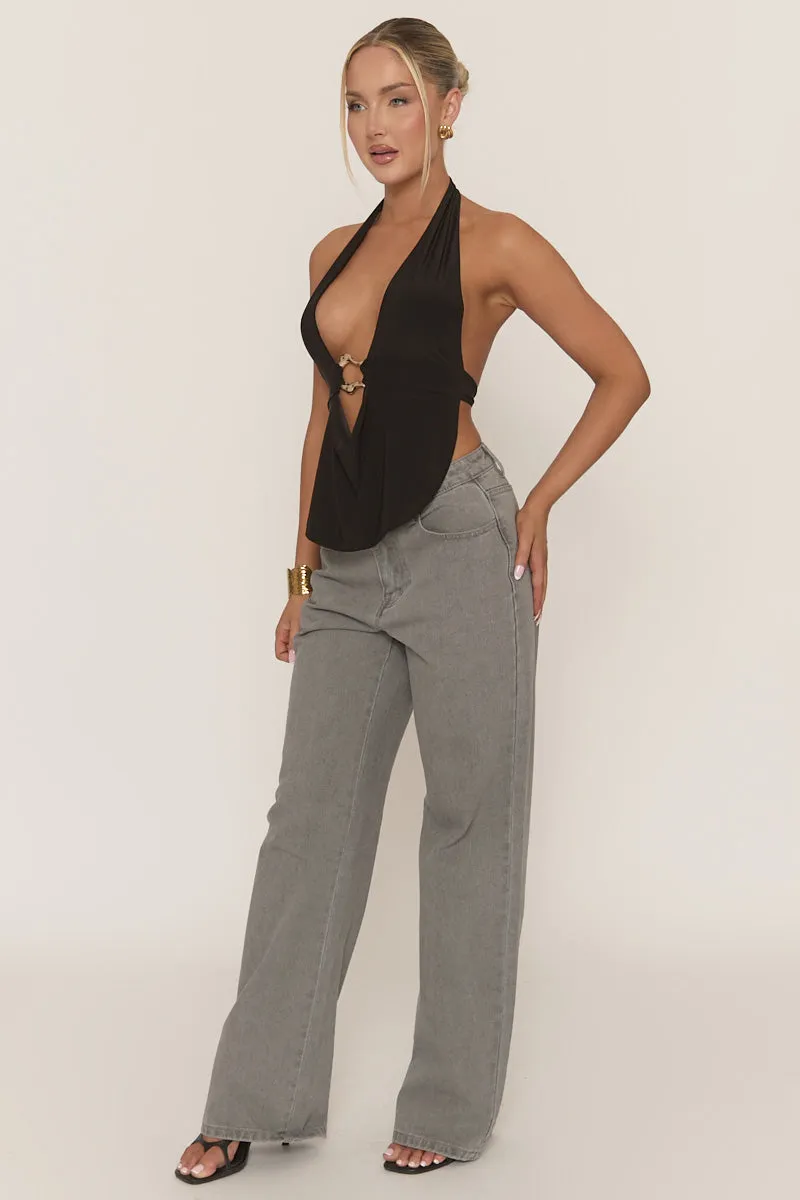 Black Gold Trim Plunge Halter Top - Arlea sold by Rebellious Fashion product image thumbnail 5