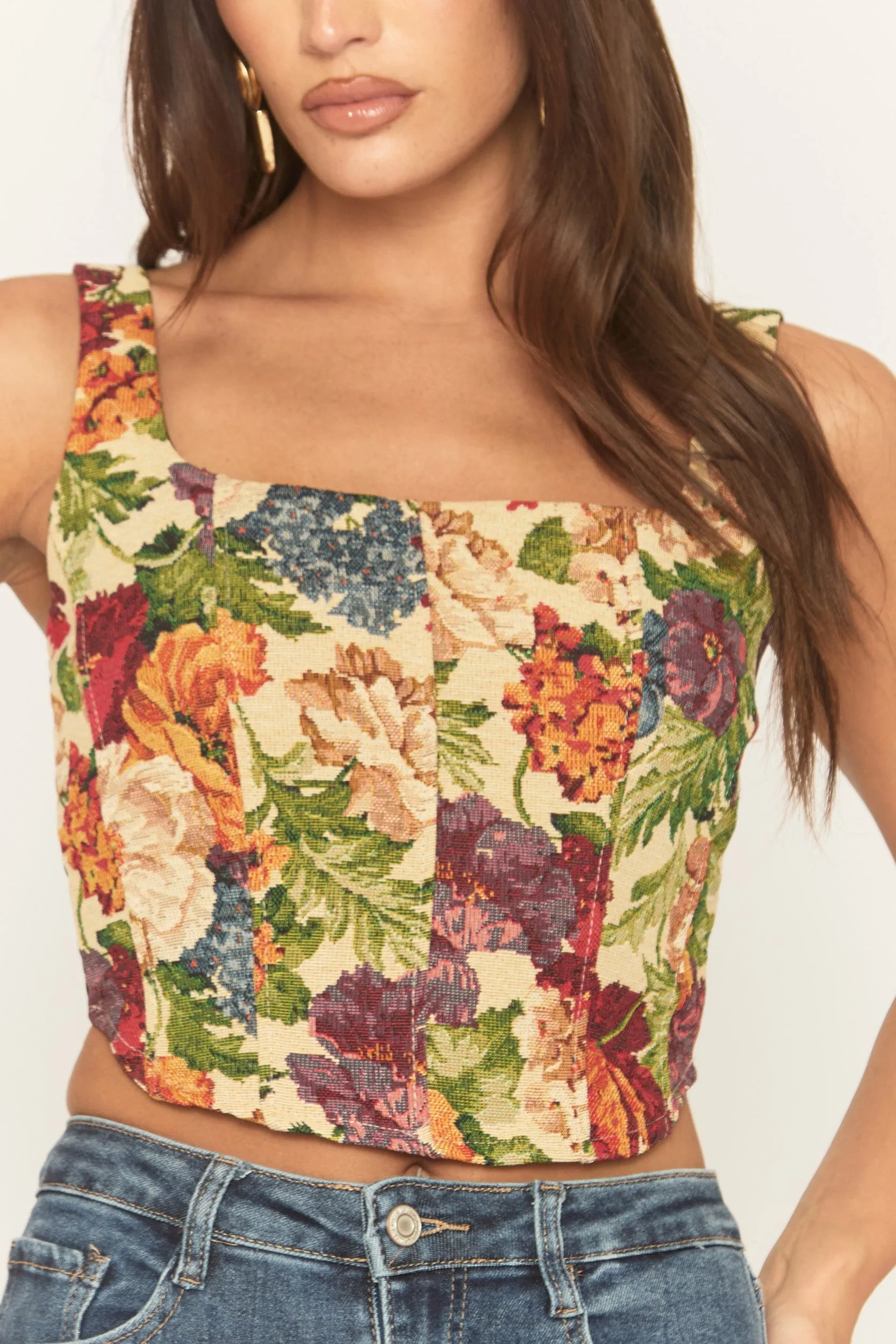 Multi Floral Lace Back Corset Top - Orlana sold by Rebellious Fashion product image thumbnail 3