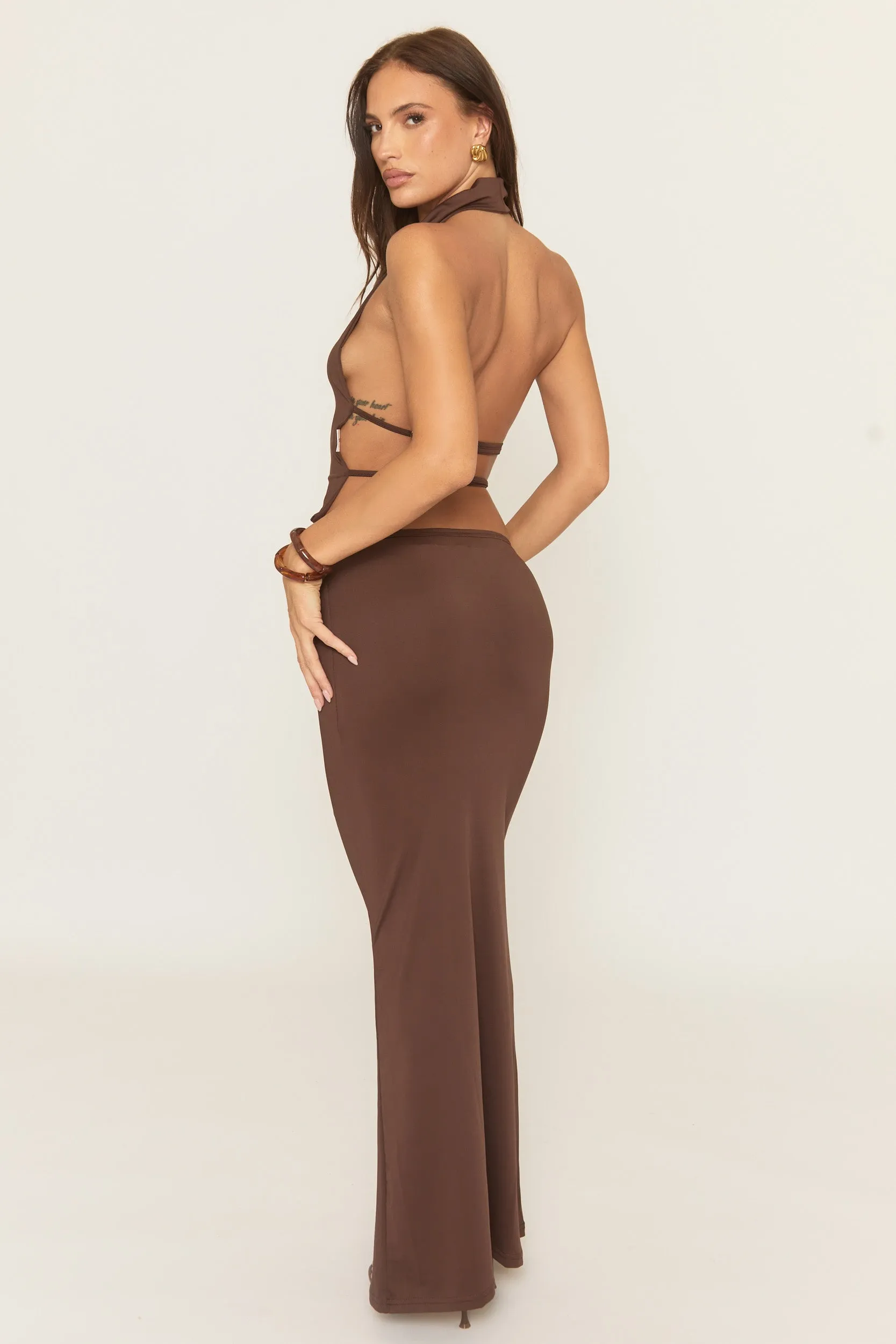 Chocolate Open Back Top and Maxi Skirt Co-ord Set - Kaylan sold by Rebellious Fashion product image thumbnail 4