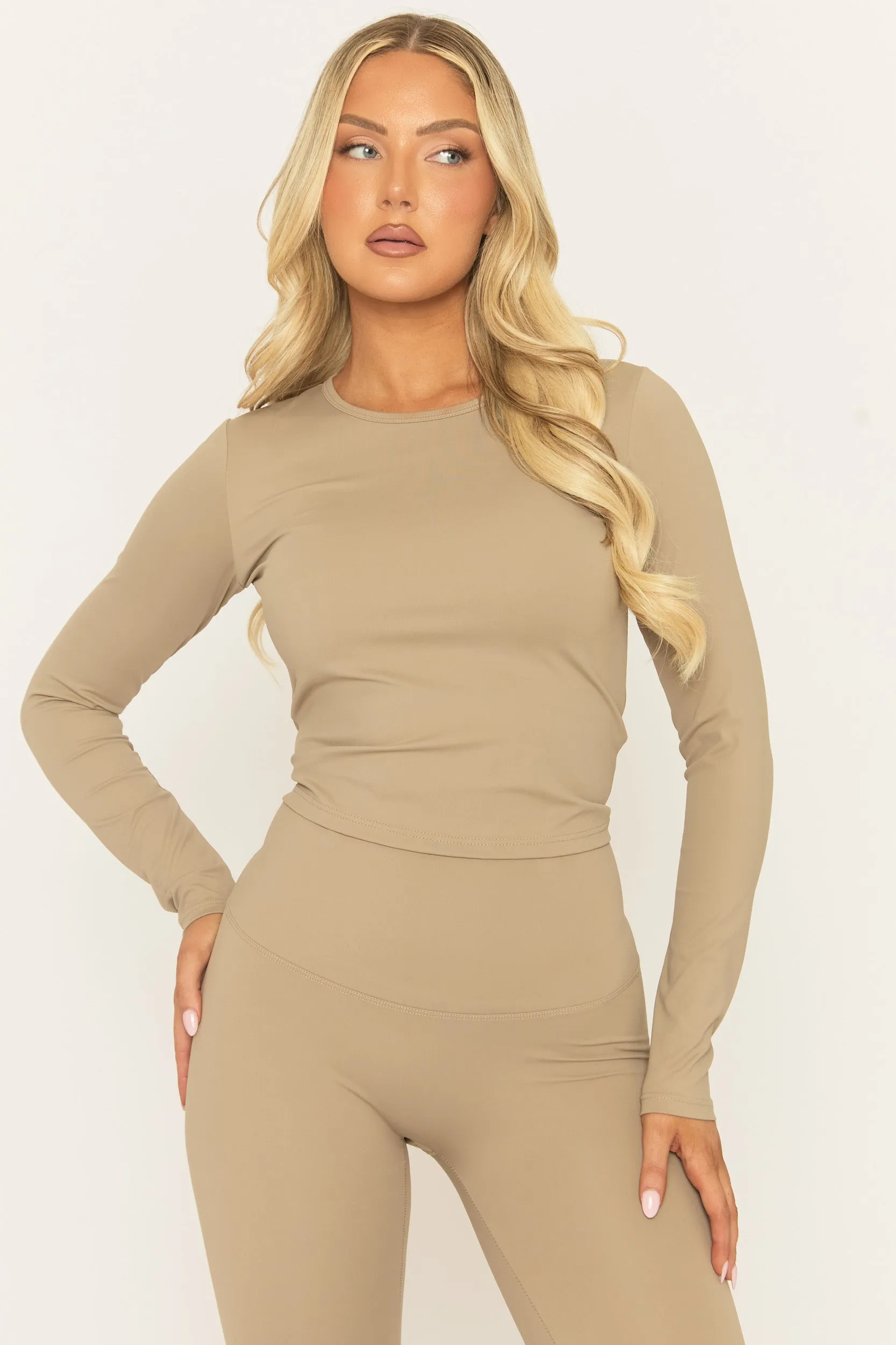 Beige Long Sleeve Top and Energise Legging Activewear Set - Shanee sold by Rebellious Fashion product image thumbnail 5