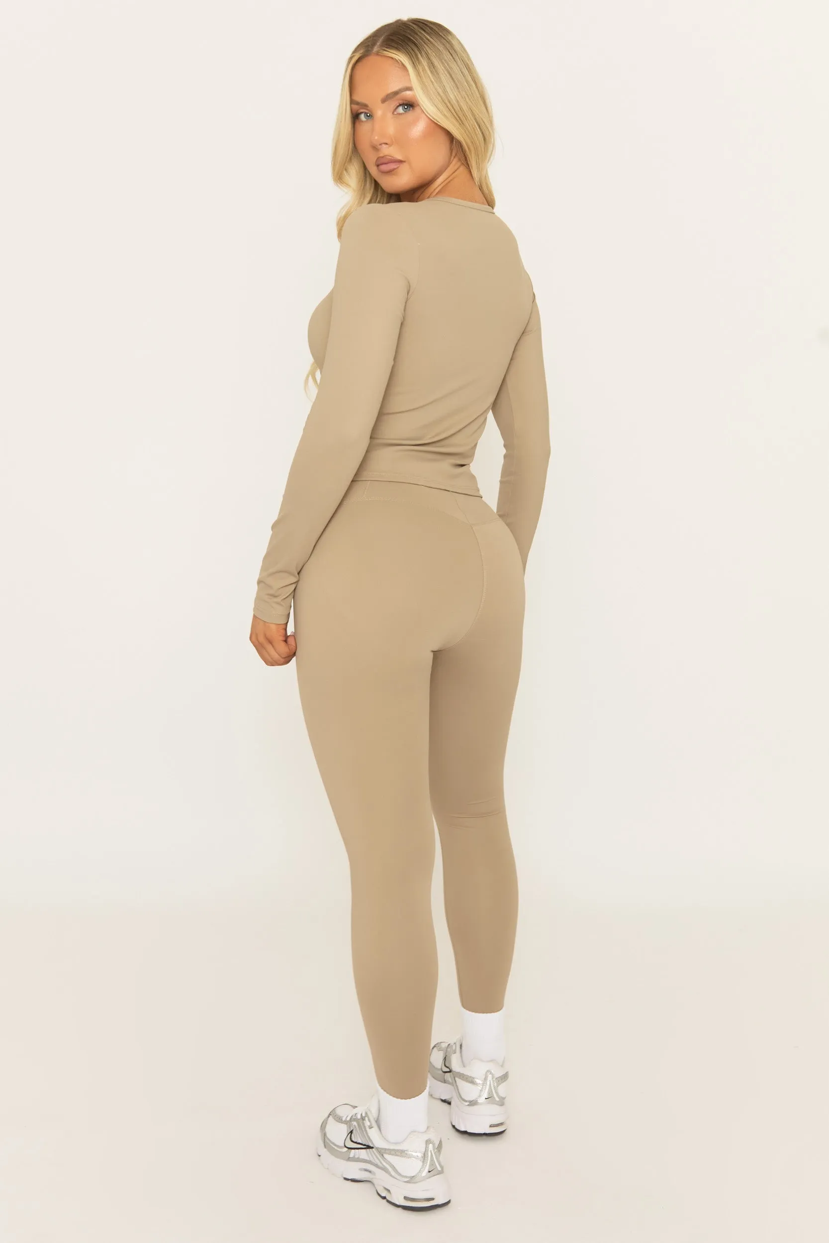 Beige Long Sleeve Top and Energise Legging Activewear Set - Shanee sold by Rebellious Fashion product image thumbnail 3
