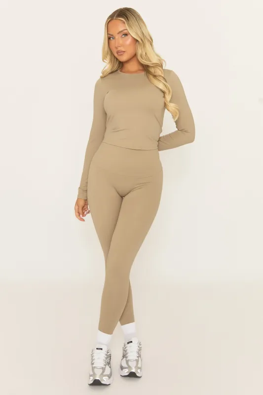 Beige Long Sleeve Top and Energise Legging Activewear Set - Shanee sold by Rebellious Fashion