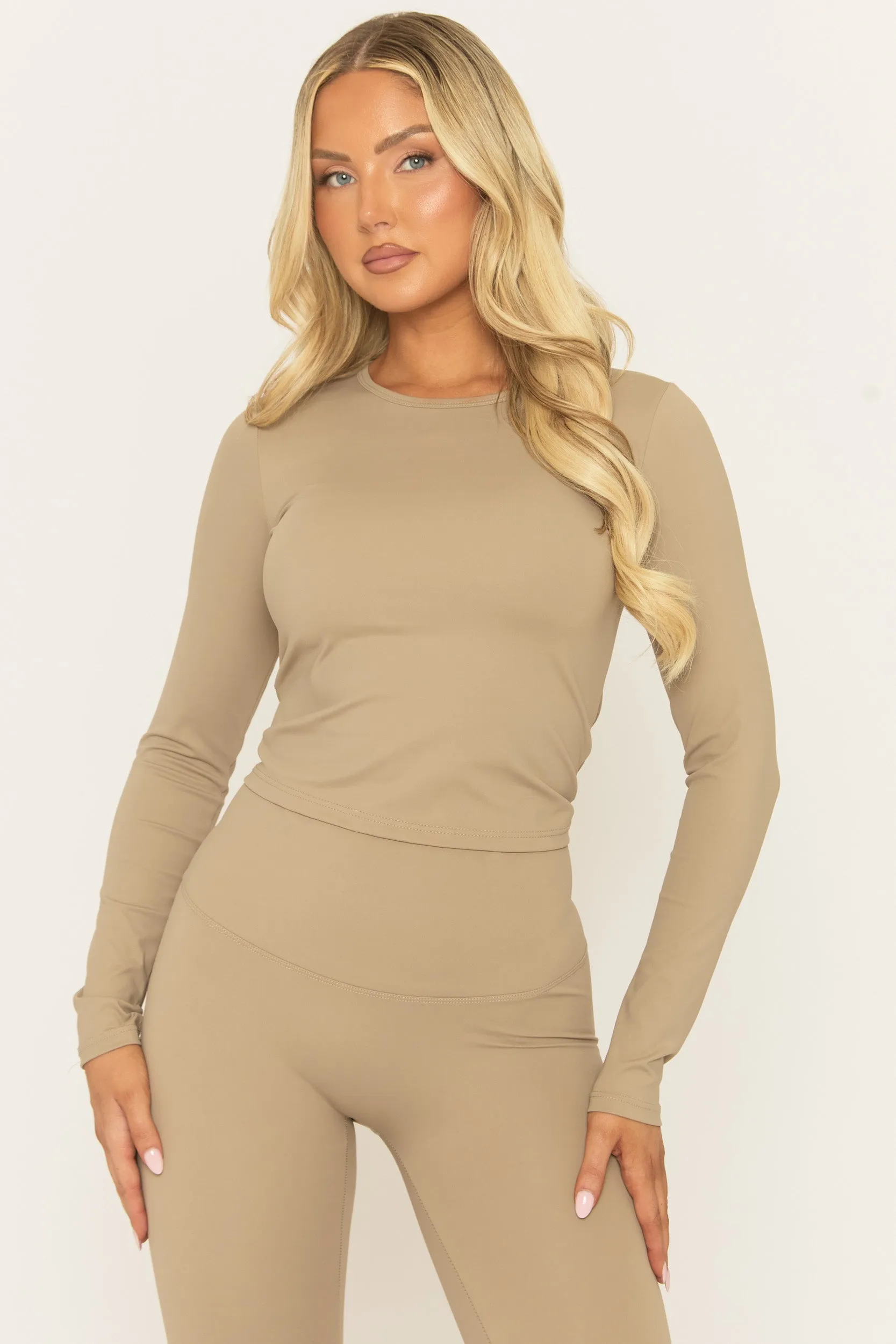 Beige Long Sleeve Top and Energise Legging Activewear Set - Shanee sold by Rebellious Fashion product image thumbnail 2