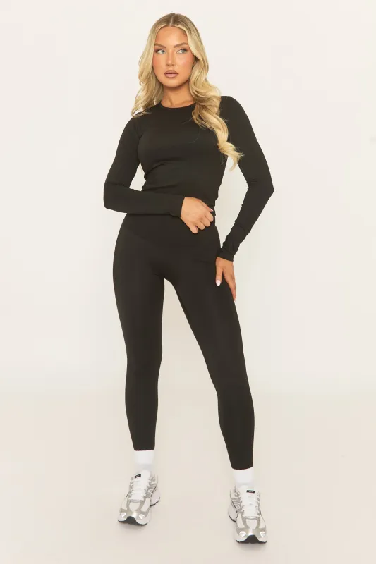 Black Long Sleeve Top and Energise Legging Activewear Set - Shanee sold by Rebellious Fashion
