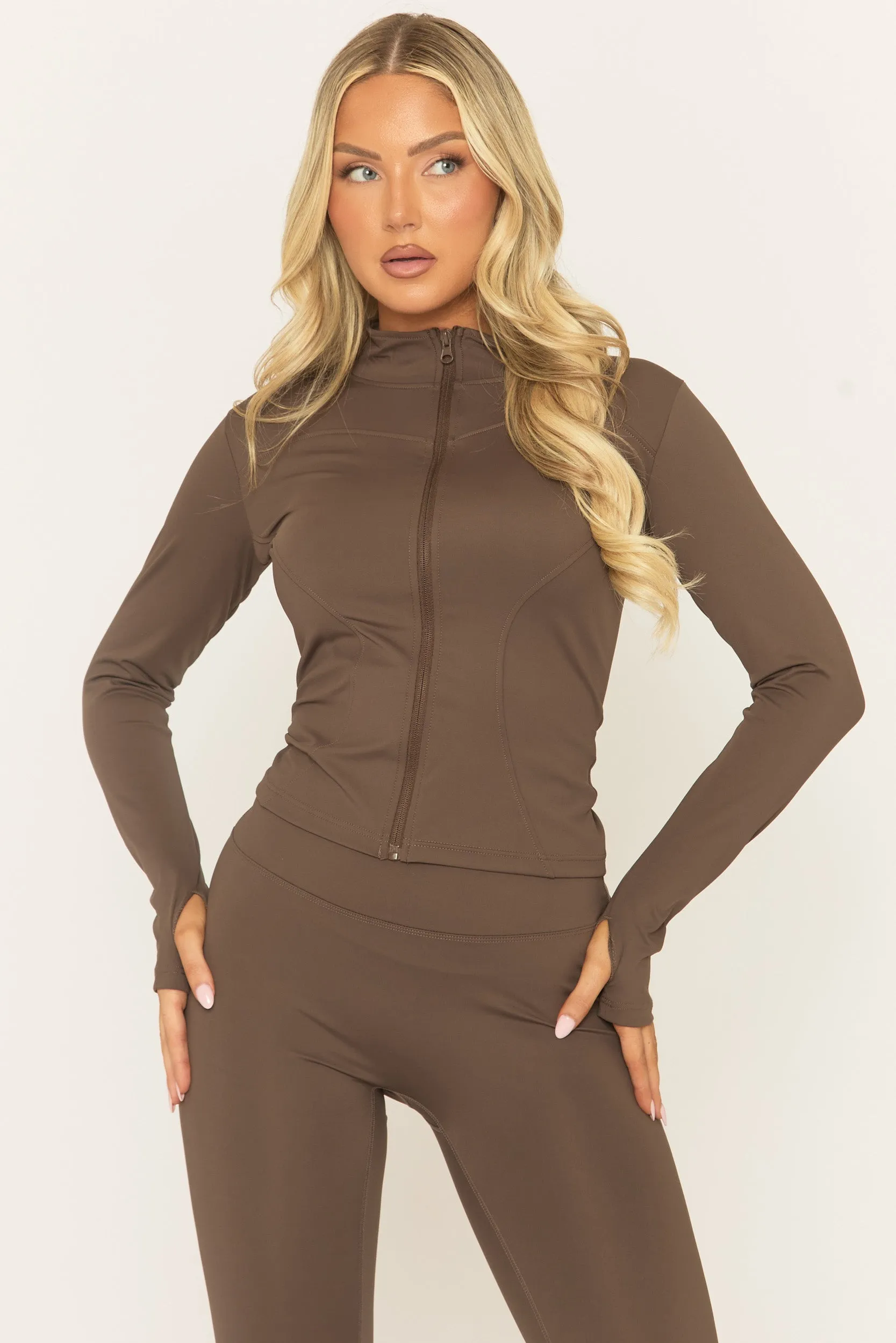Chocolate Zip Through Jacket and Legging Activewear Set - Rehyan sold by Rebellious Fashion product image thumbnail 5