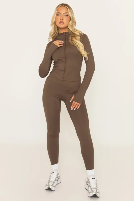 Chocolate Zip Through Jacket and Legging Activewear Set - Rehyan sold by Rebellious Fashion