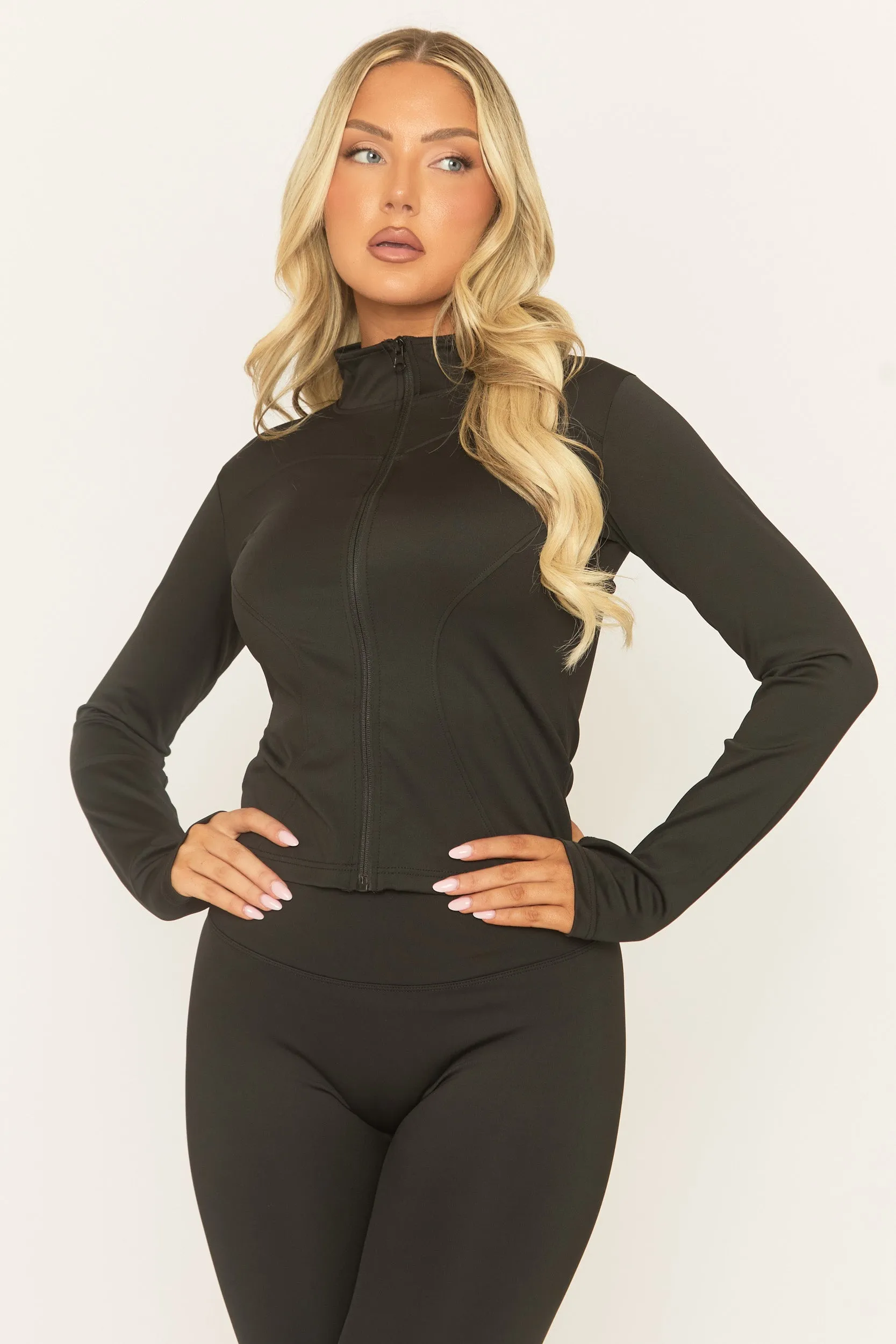 Black Zip Through Jacket and Legging Activewear Set - Rehyan sold by Rebellious Fashion product image thumbnail 3