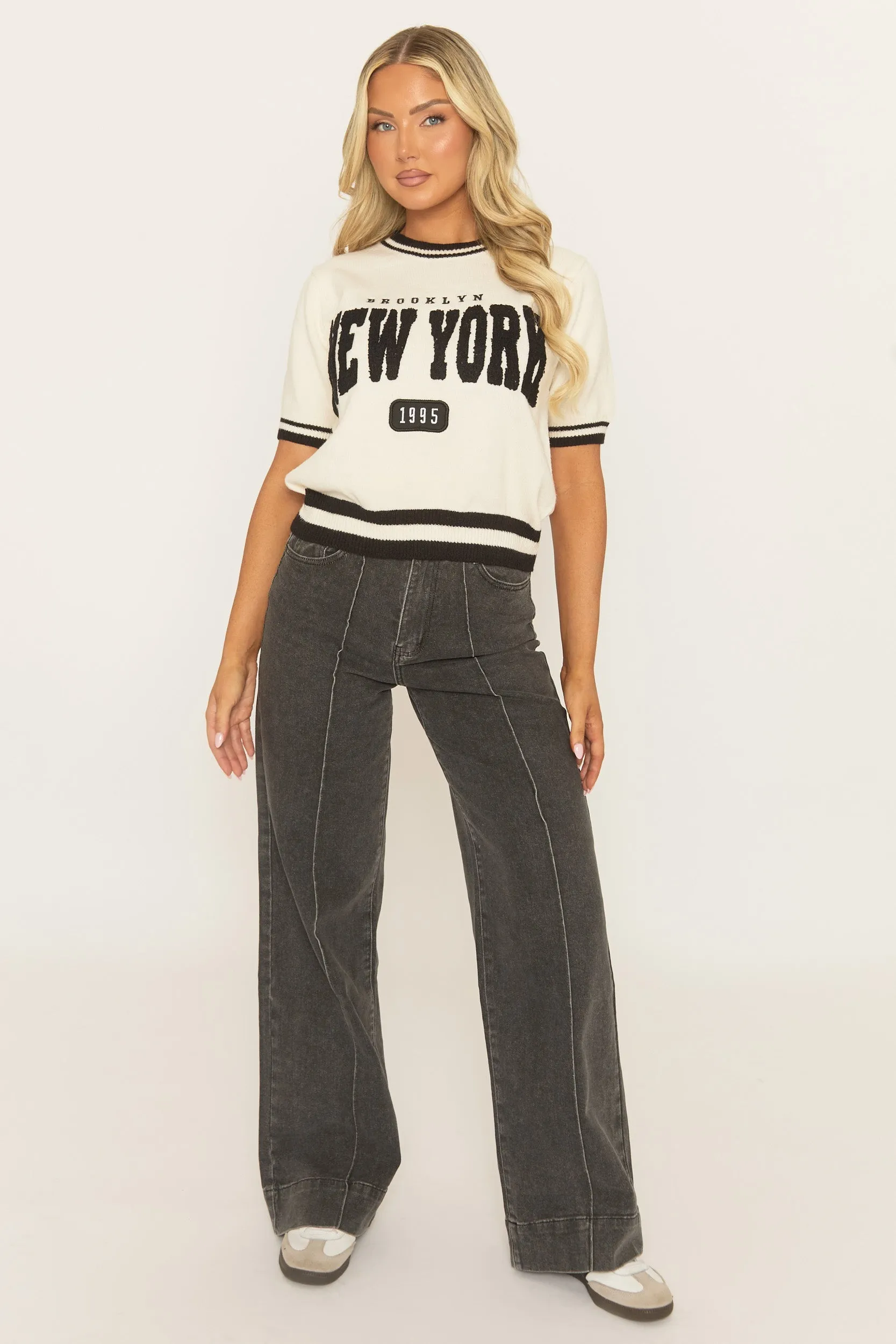 Cream Varsity New York Knitted Jumper - Larsen sold by Rebellious Fashion product image thumbnail 2