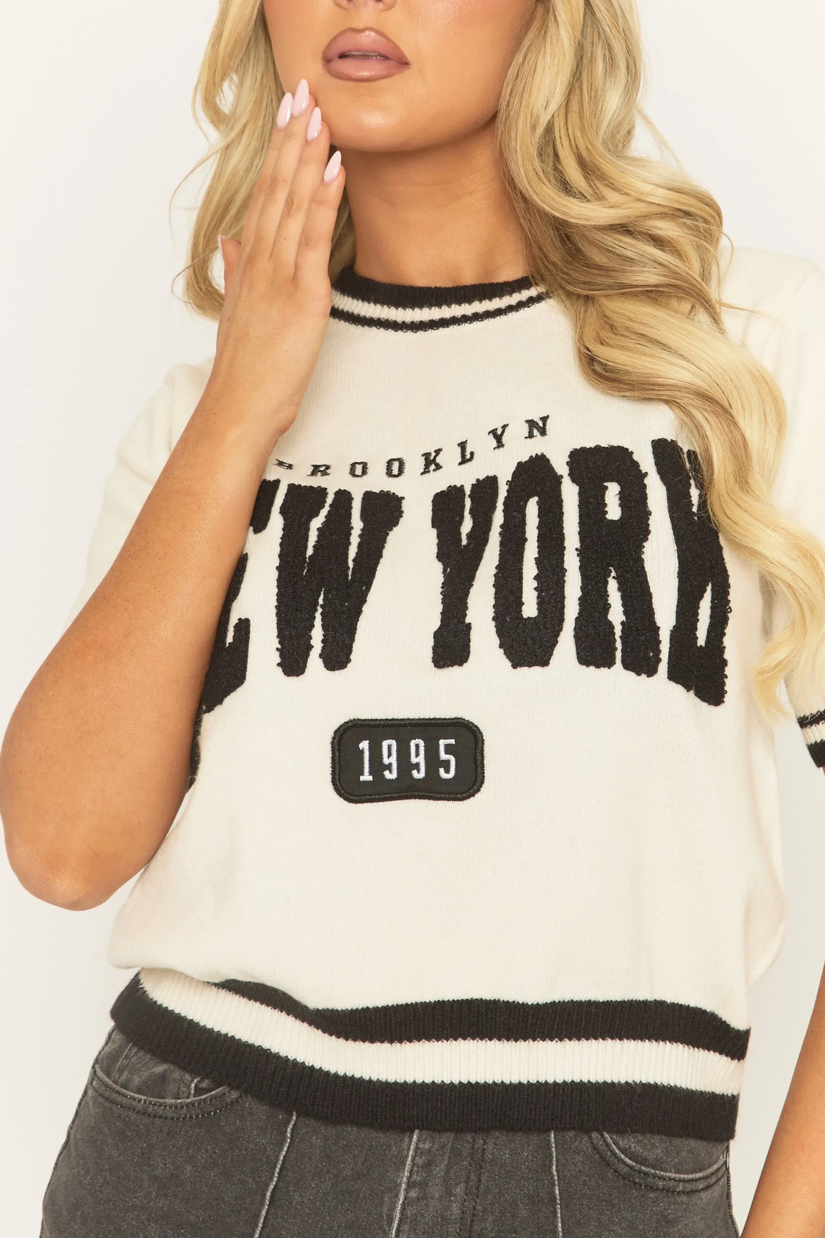 Cream Varsity New York Knitted Jumper - Larsen sold by Rebellious Fashion product image thumbnail 3