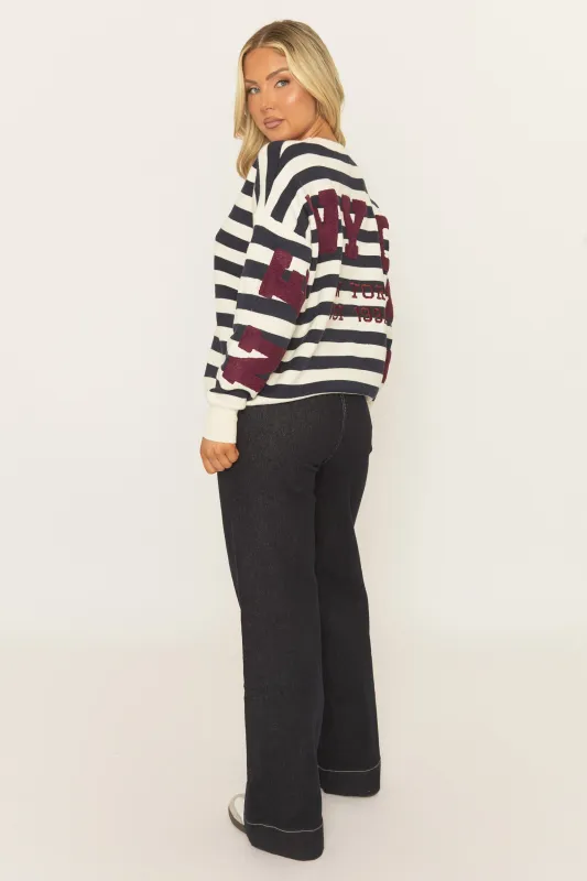 Navy Stripe NYC Knitted Jumper - Brysan sold by Rebellious Fashion