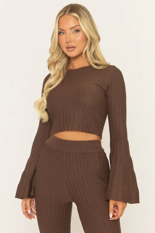 Chocolate Pleated Knit Trouser Co-ord Set - Nevee sold by Rebellious Fashion