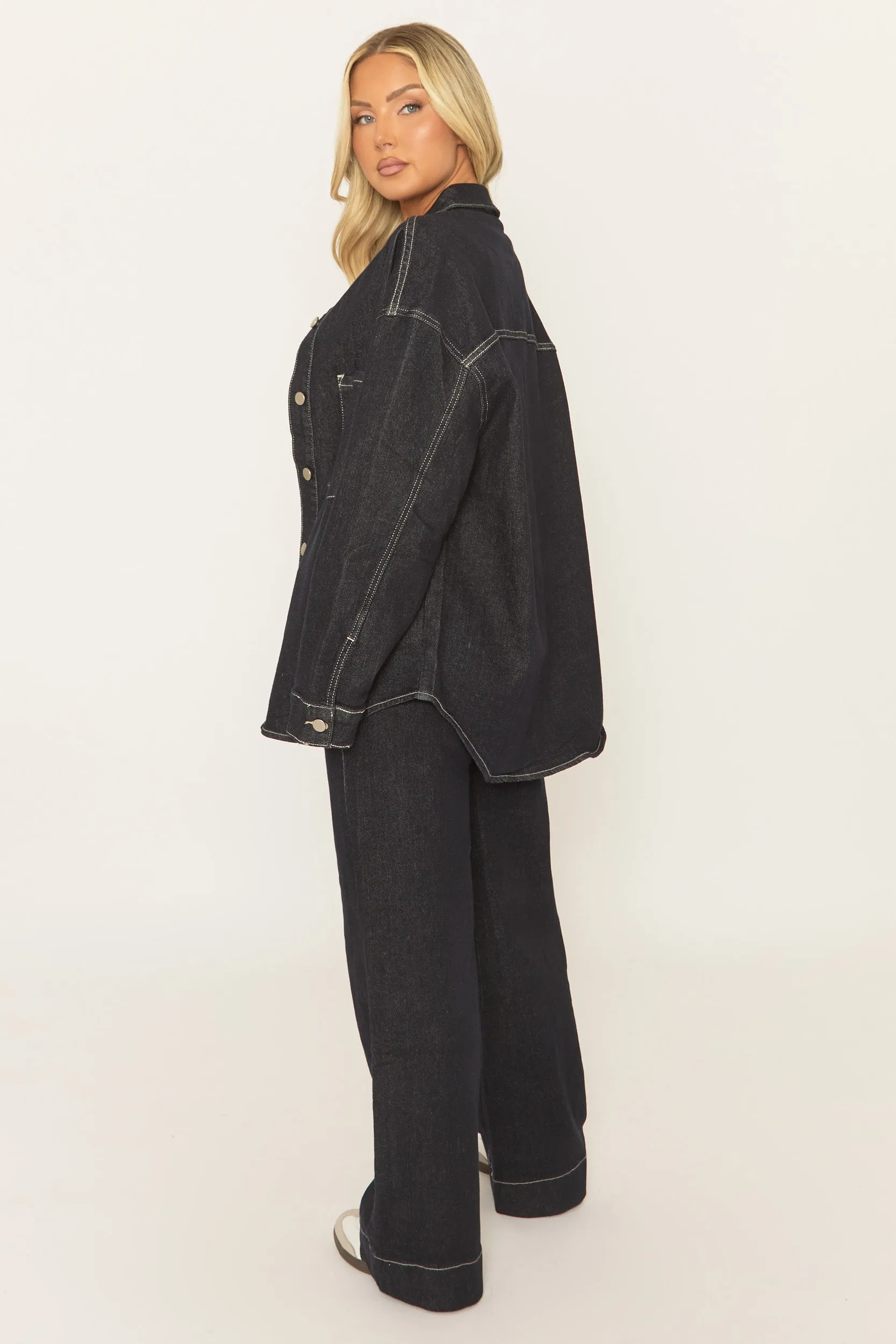 Indigo Denim Contrast Stitch Wide Leg Jeans - Reene sold by Rebellious Fashion product image thumbnail 4