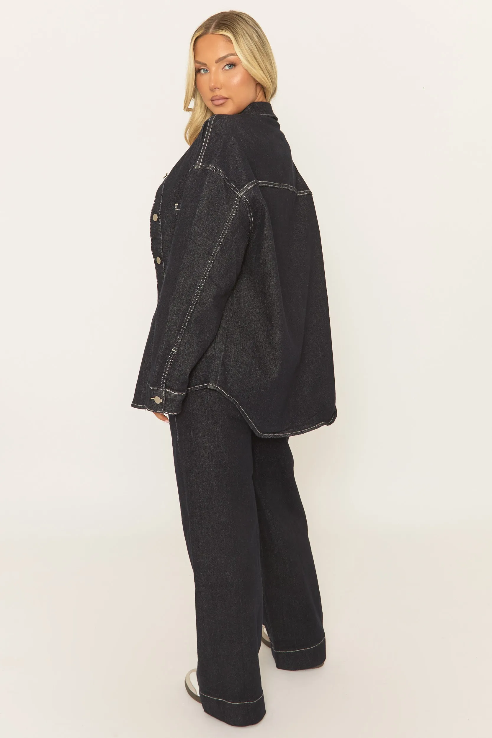 Indigo Denim Contrast Stitch Oversized Shirt - Marcey sold by Rebellious Fashion product image thumbnail 5