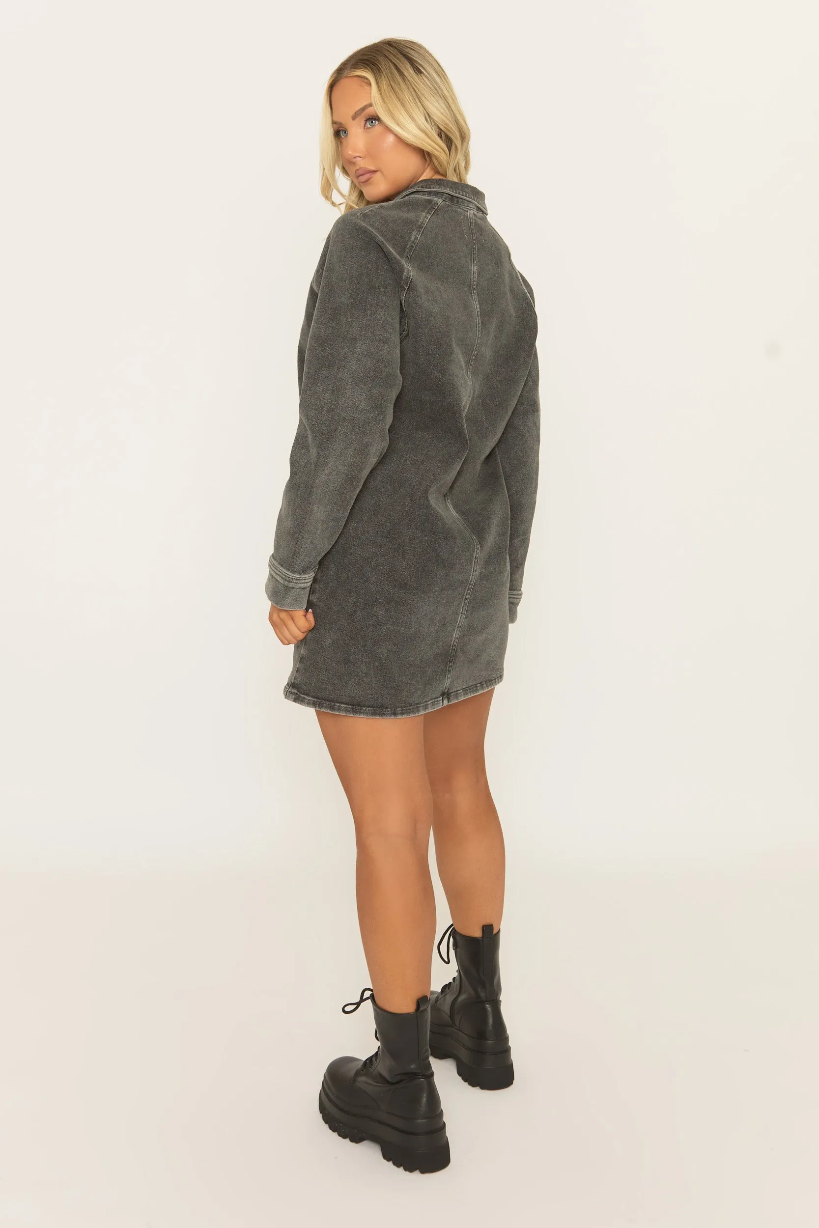 Grey Acid Wash Denim Mini Dress - Katrena sold by Rebellious Fashion product image thumbnail 4