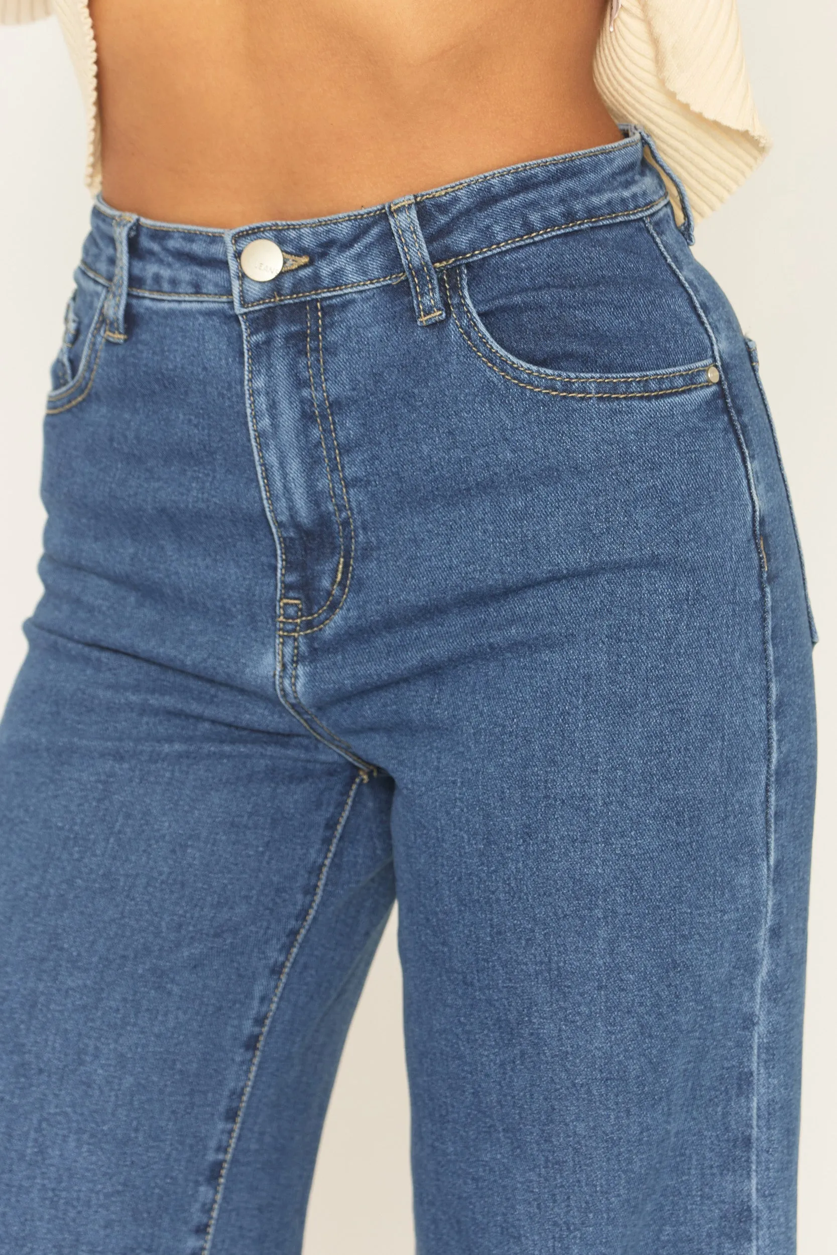 Mid Blue Wide Leg Denim Jeans - Tillia sold by Rebellious Fashion product image thumbnail 3