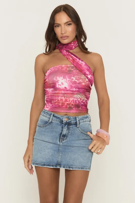 Pink Multi Printed Scarf Neck Bandeau Top - Oleta sold by Rebellious Fashion