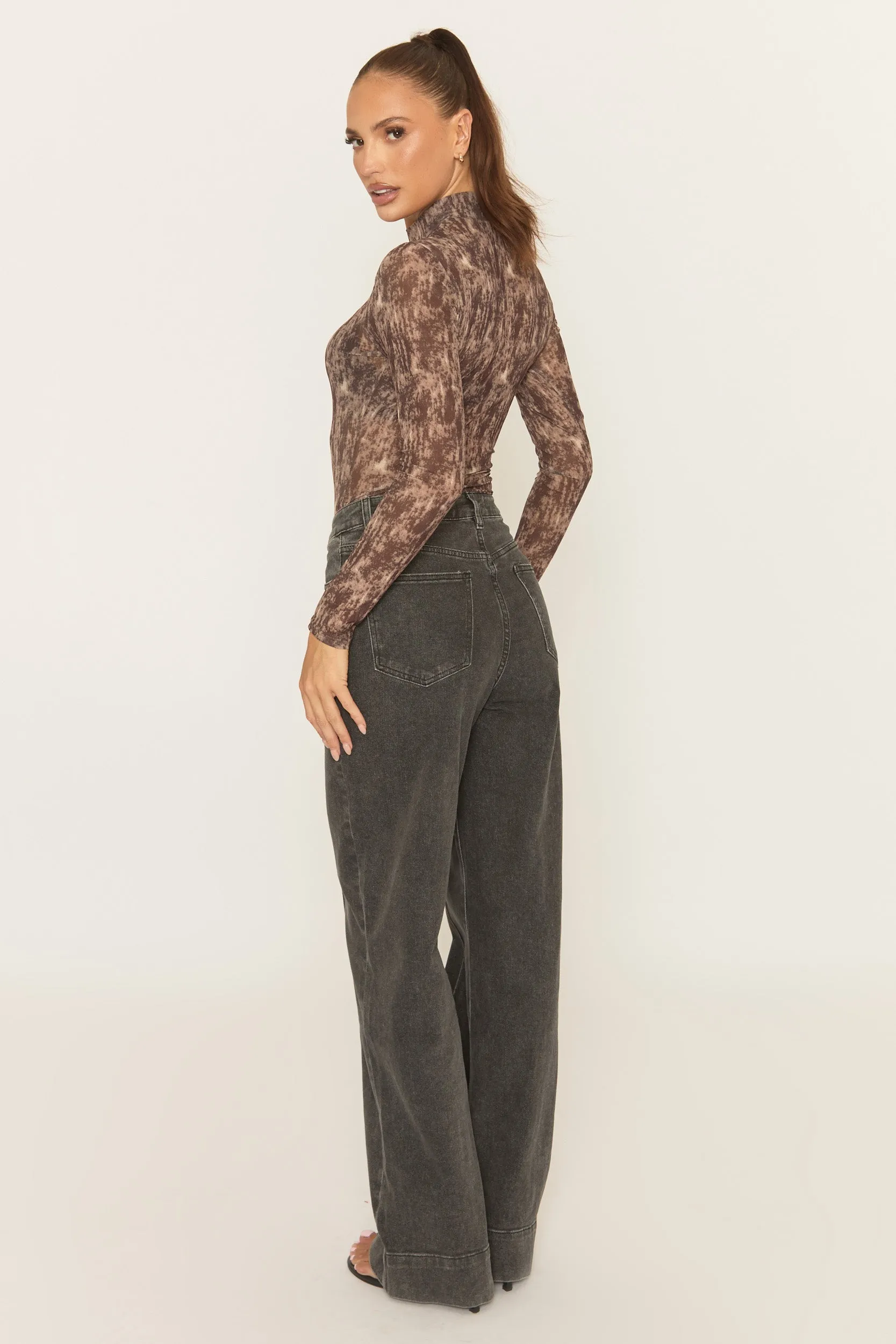 Brown Abstract Print Mesh Bodysuit - Laycee sold by Rebellious Fashion product image thumbnail 5