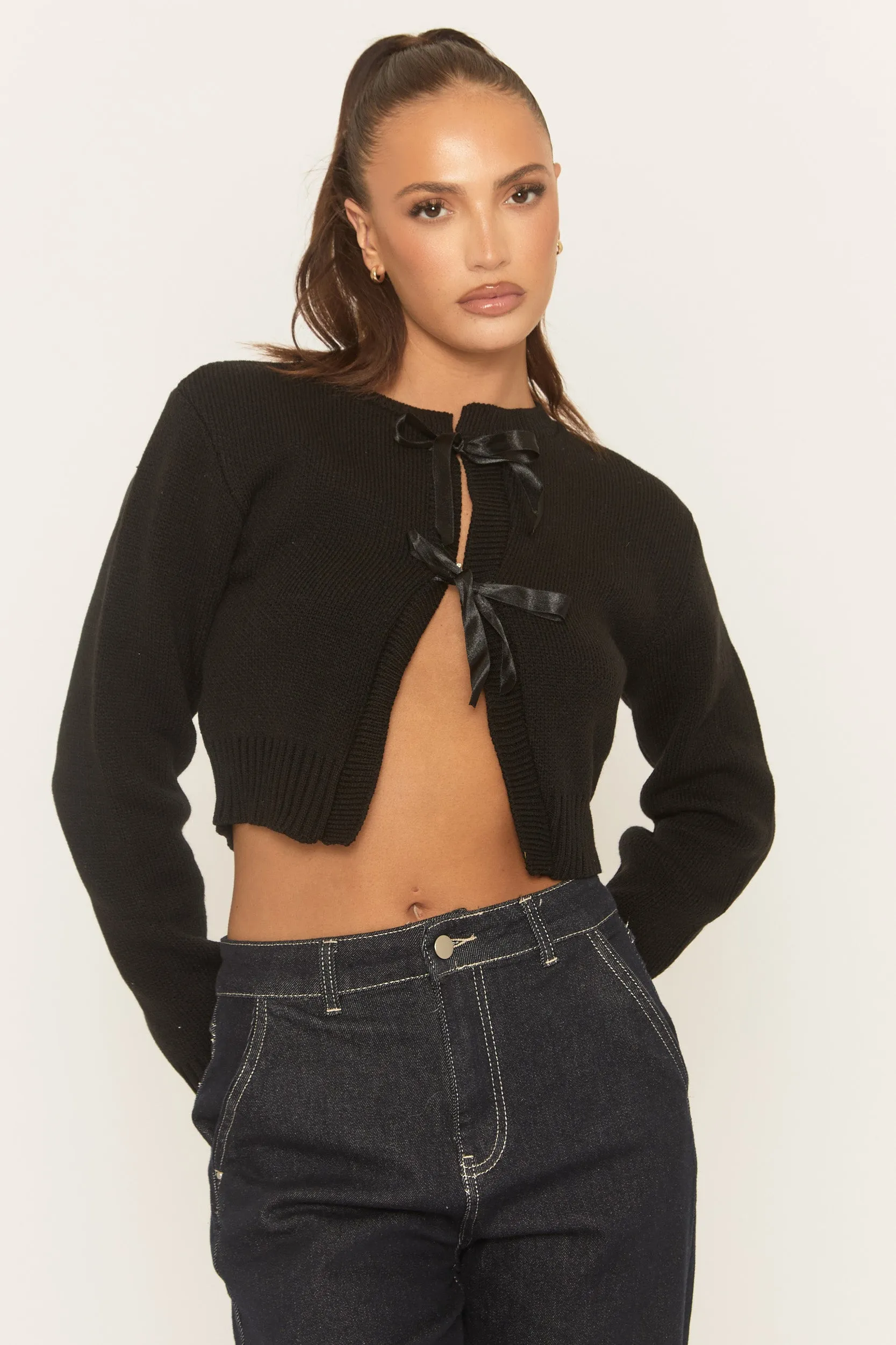 Black Tie Front Knitted Cardigan - Kenzia sold by Rebellious Fashion