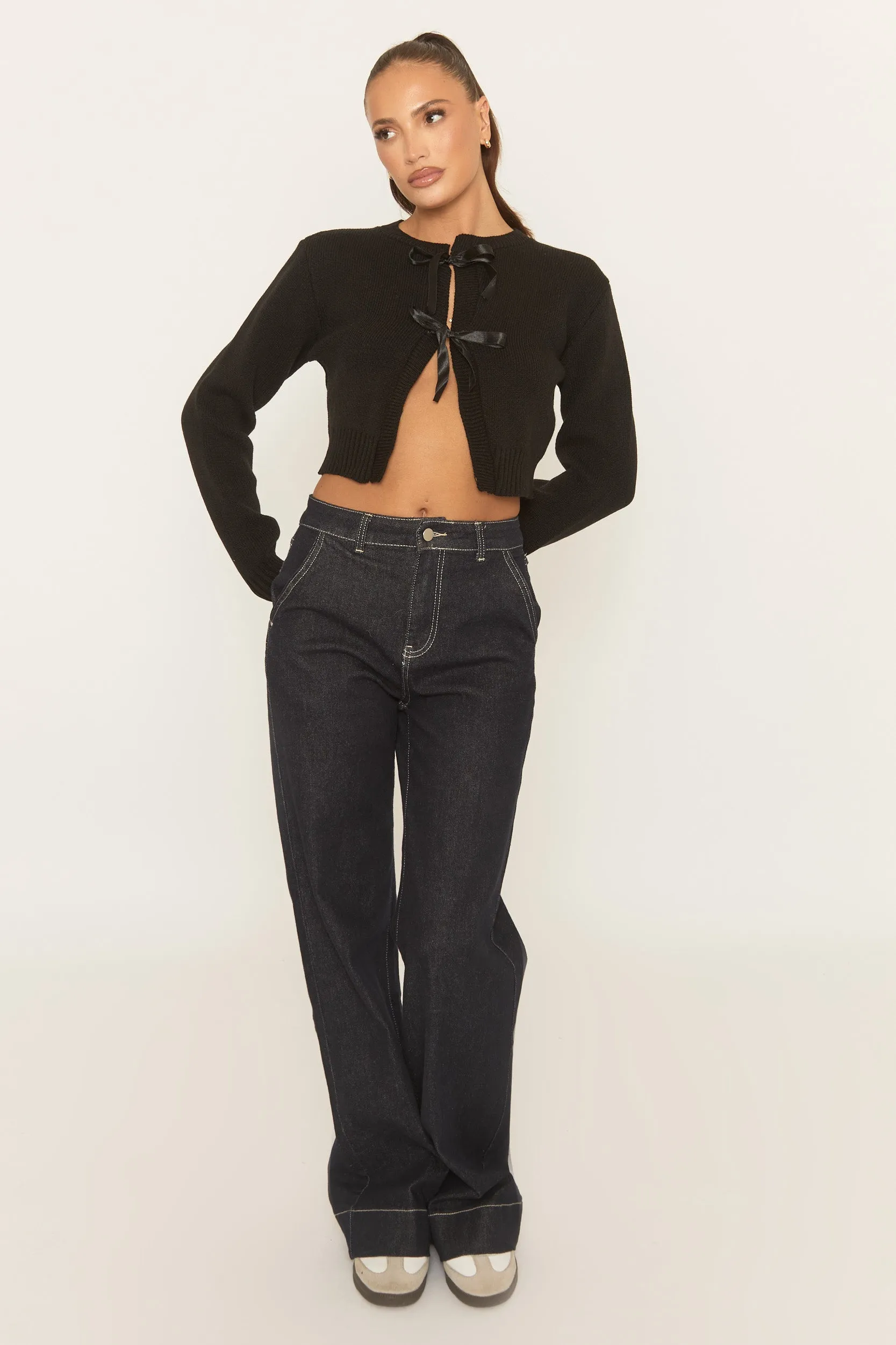 Black Tie Front Knitted Cardigan - Kenzia sold by Rebellious Fashion product image thumbnail 2