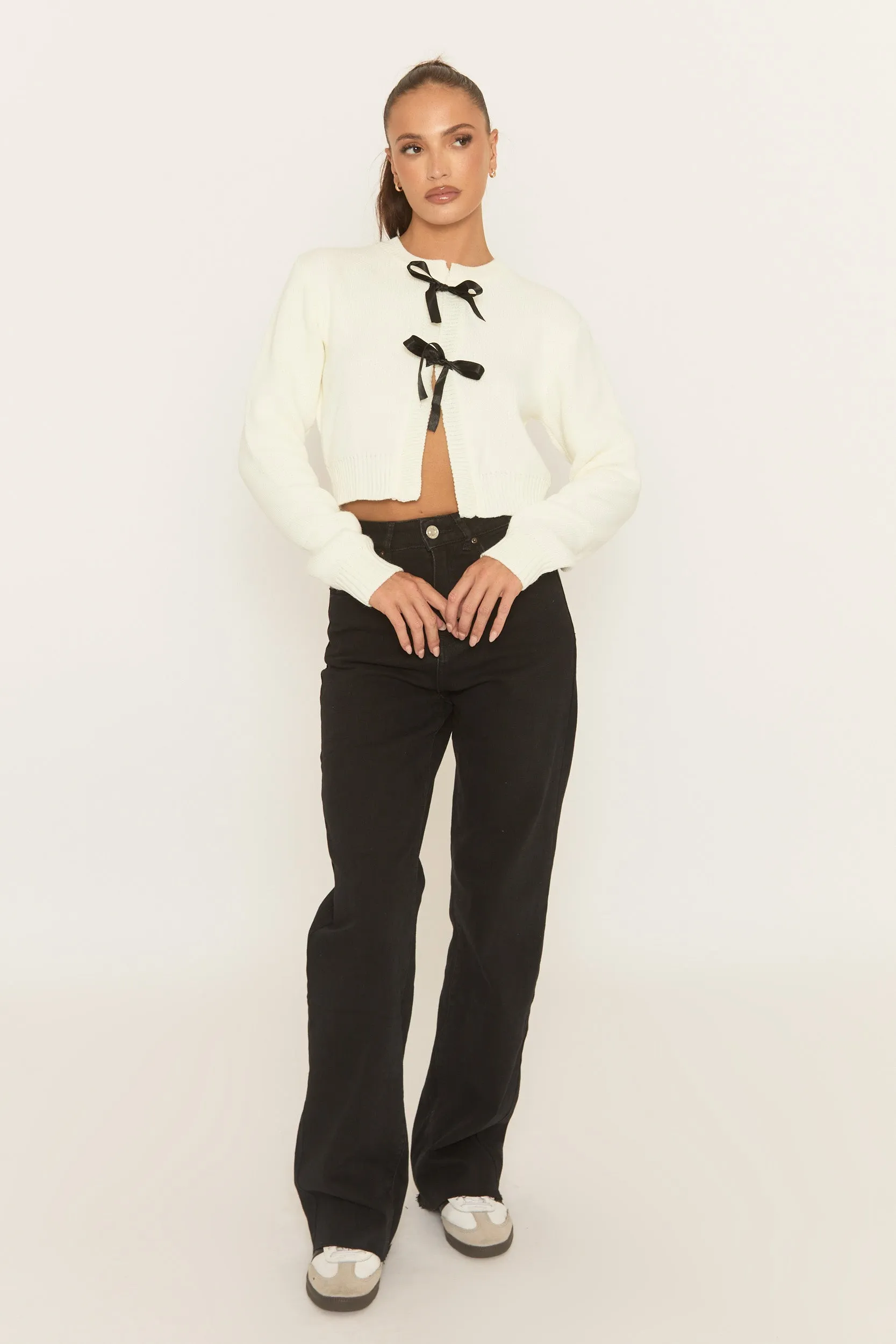 Cream Tie Front Knitted Cardigan - Kenzia sold by Rebellious Fashion product image thumbnail 2