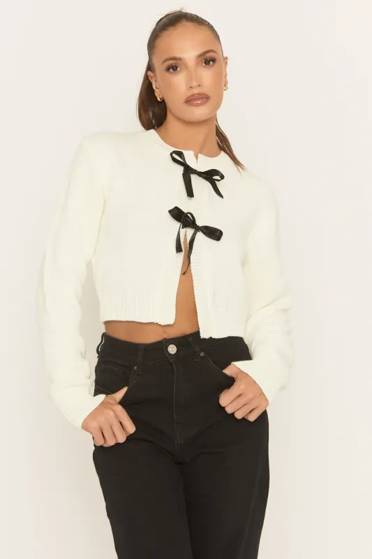 Cream Tie Front Knitted Cardigan - Kenzia sold by Rebellious Fashion