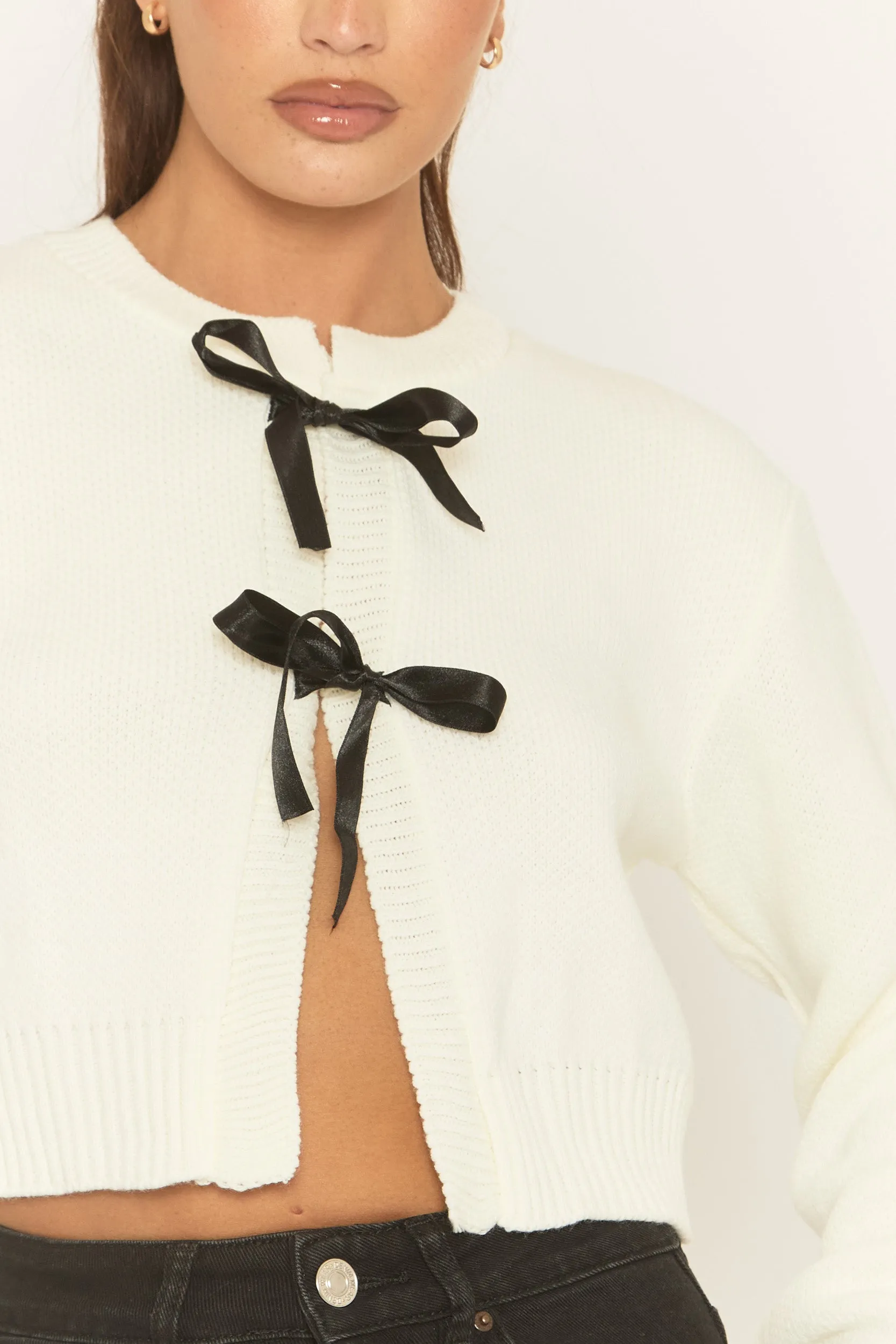Cream Tie Front Knitted Cardigan - Kenzia sold by Rebellious Fashion product image thumbnail 3