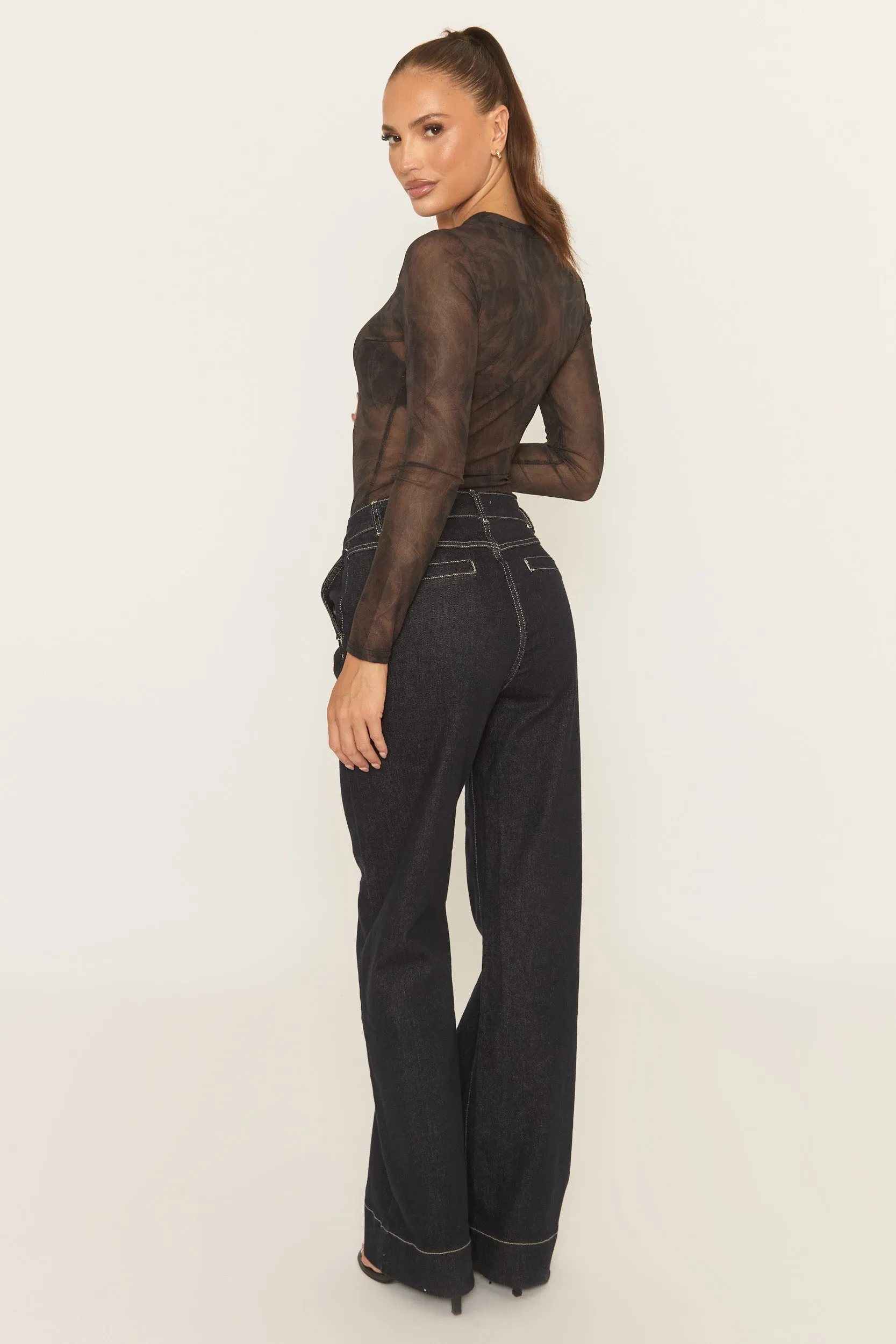 Brown Abstract Print Mesh Bodysuit - Kerris sold by Rebellious Fashion product image thumbnail 4