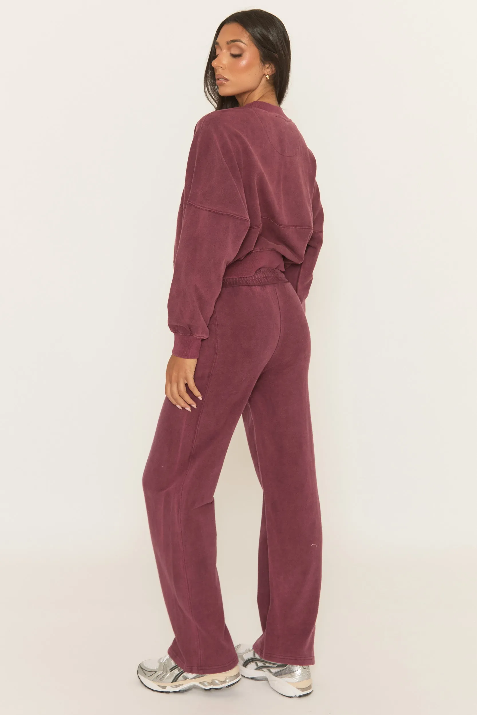 Wine Acid Wash Bomber and Wide Leg Jogger Loungewear Co-ord Set - Macay sold by Rebellious Fashion product image thumbnail 4